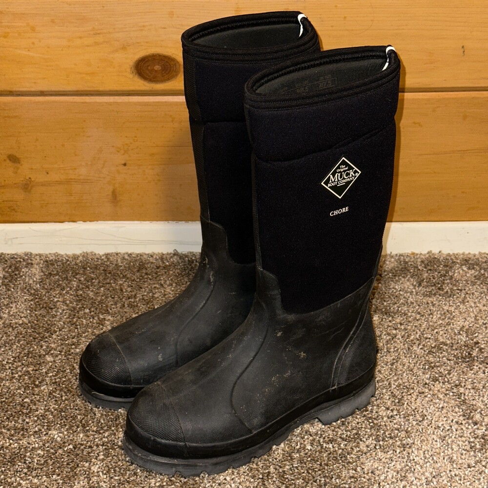 Muck Boot Mens 8/8.5 Black Chore Tall 16 Inch Soft Toe Pull On Work